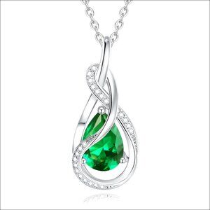 White Gold Plated Sterling Silver Birthstone Necklace with Ribbon Pendant